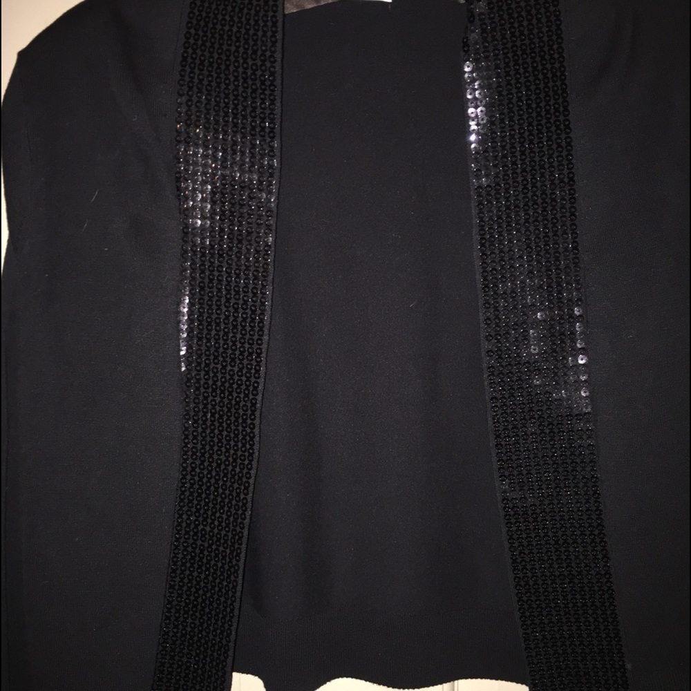 short black sweater with sequin trim